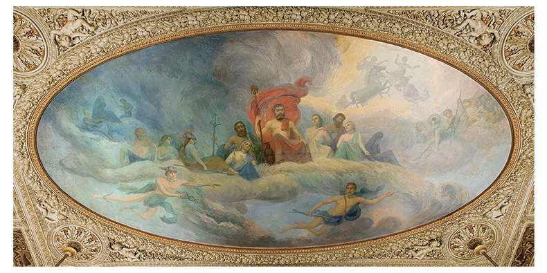 Foto do teto do salão nobre do Museu da República contendo os Deuses do Olimpo